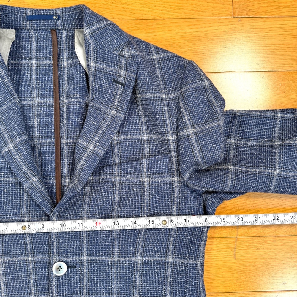 Paul Taylor Italy Blue Windowpane Silk Virgin Wool Sport Coat Blazer Mens 46 IT - Picture 8 of 13